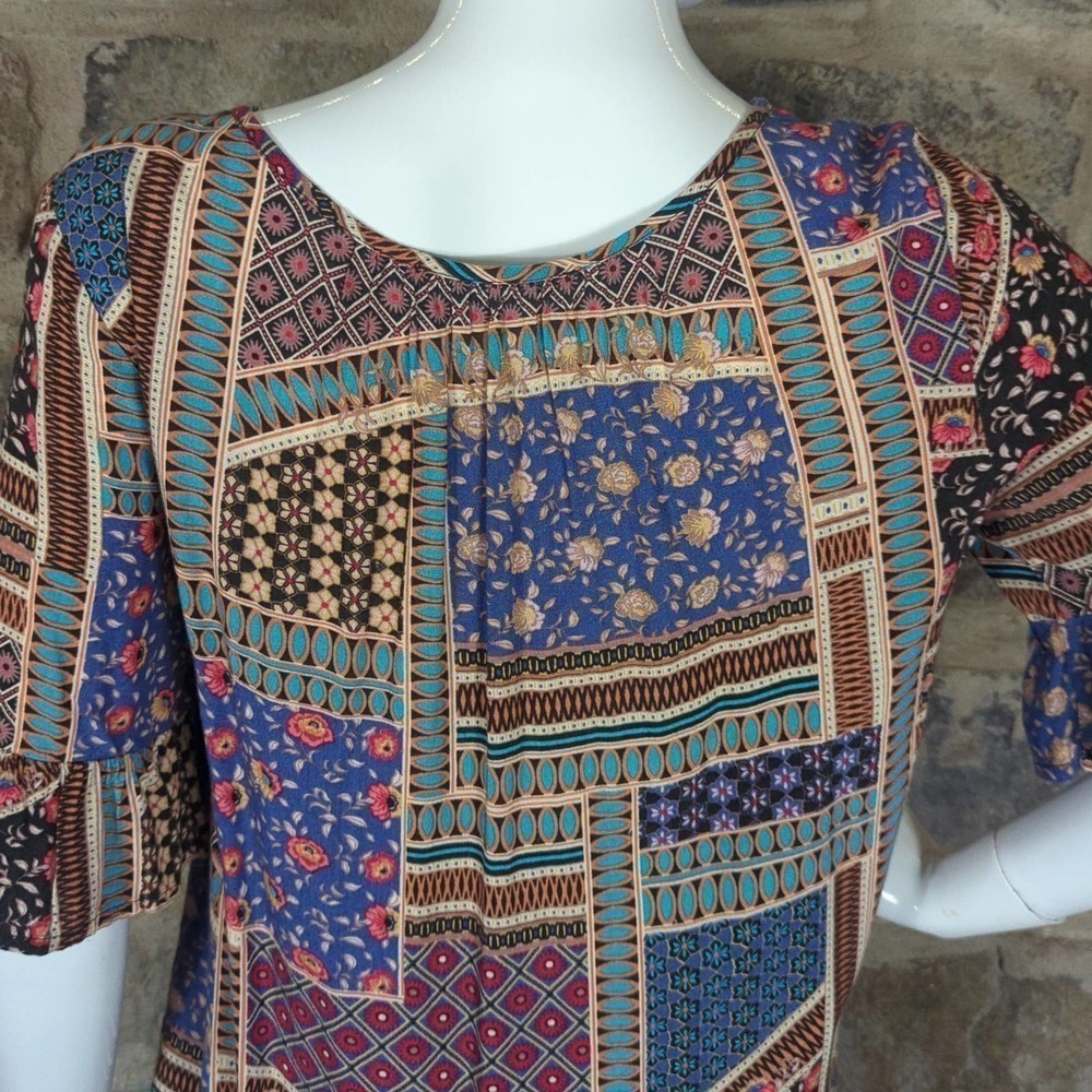 American Eagle Outfitters Multi‎ Pattern Short Sleeve Peasant Blouse Size XS - Picture 7 of 13